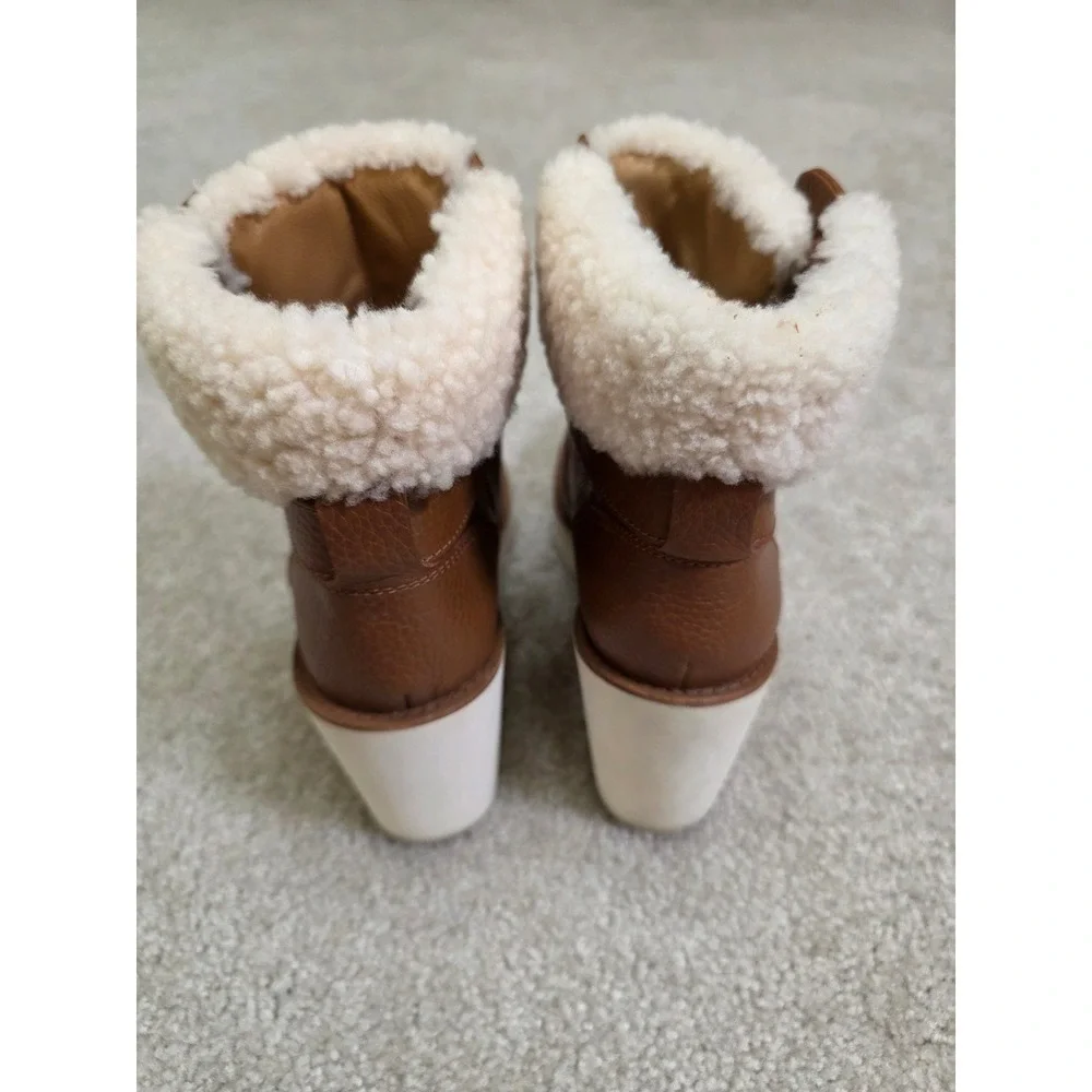 Coach Kenna Leather Shearling Wedge Booties Brown Y2K Size 8B